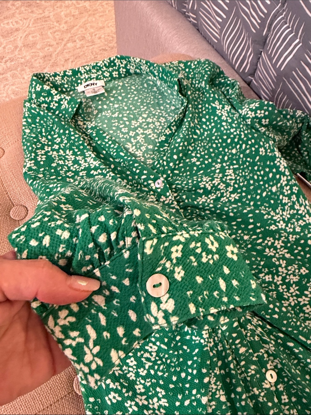 Dkny Green Speckled Ruched Button-Front Midi Dress - Picture 10 of 12